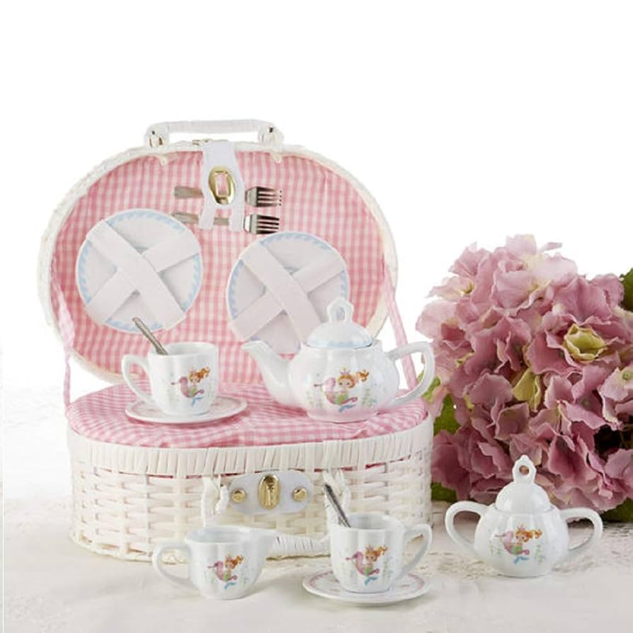 その他 Delton Products Tin 15 Pieces Tea Set in Basket Pink Bow Serveware Amazon.com | Delton Product Porcelain Tea Set in Basket